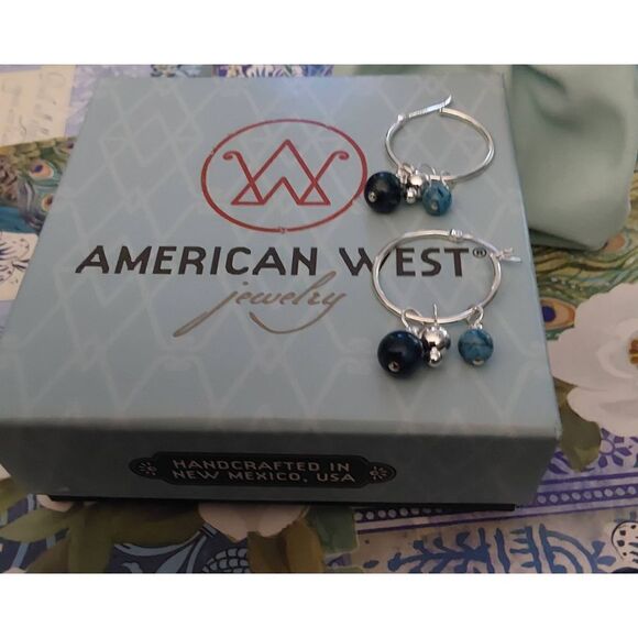 Sterling Interchangeable Hoop Earring Set w/Silver~Crazy Lace Agate~Apatite Drop - Picture 1 of 1